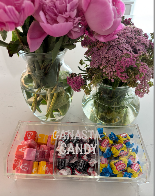acrylic 3 compartment CANASTA CANDY box (candy included)