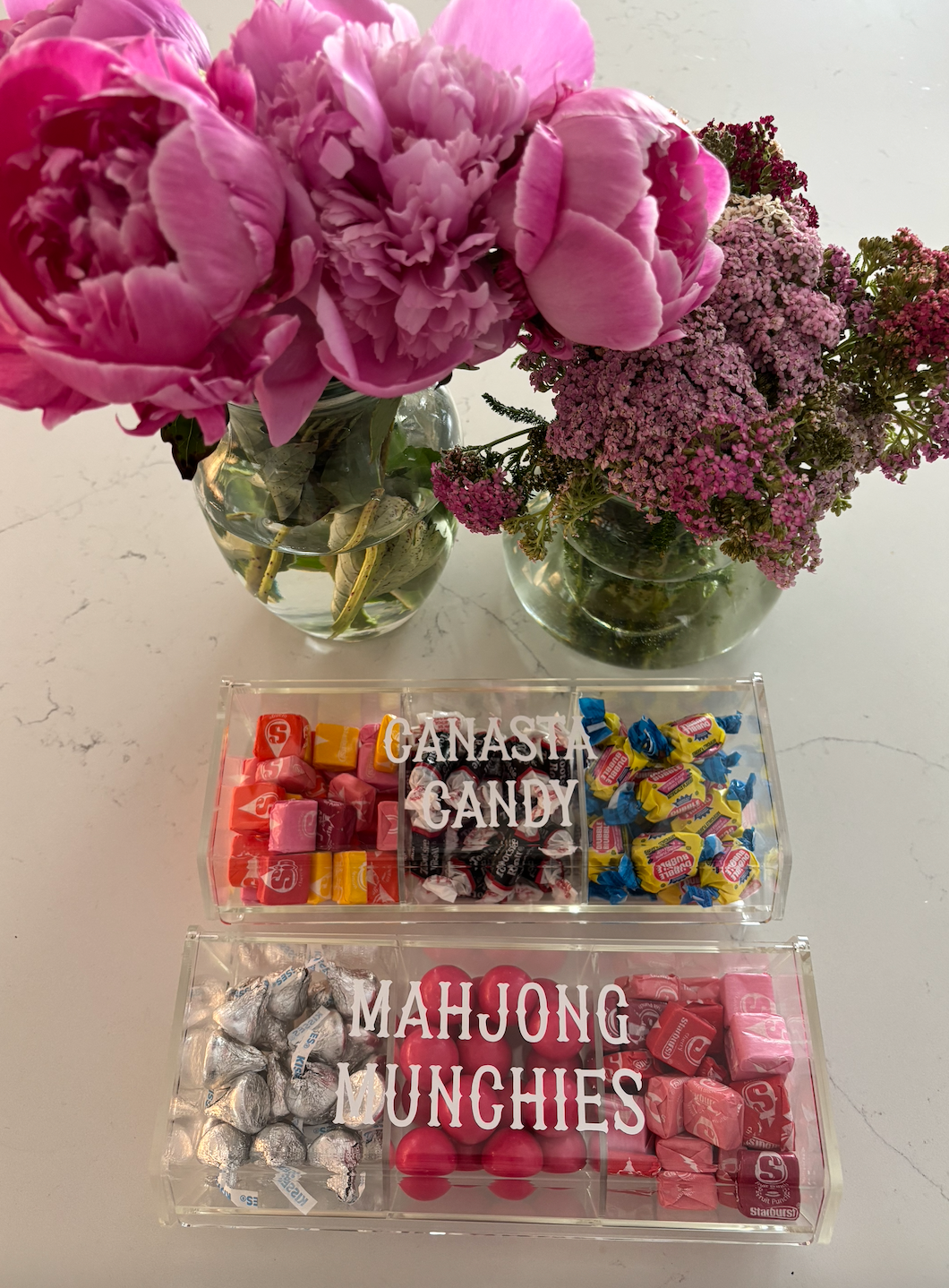 acrylic 3 compartment MAHJONG MUNCHIES box (candy included)