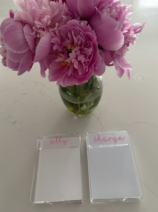 Personalized clear acrylic name memo holder (4" x 6" paper included)