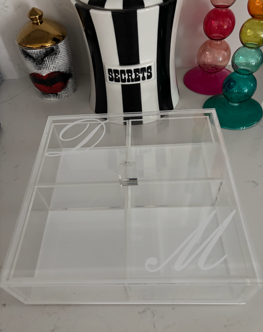 Personalized 4 section clear acrylic serving tray , sections are removable (sold without the candy)