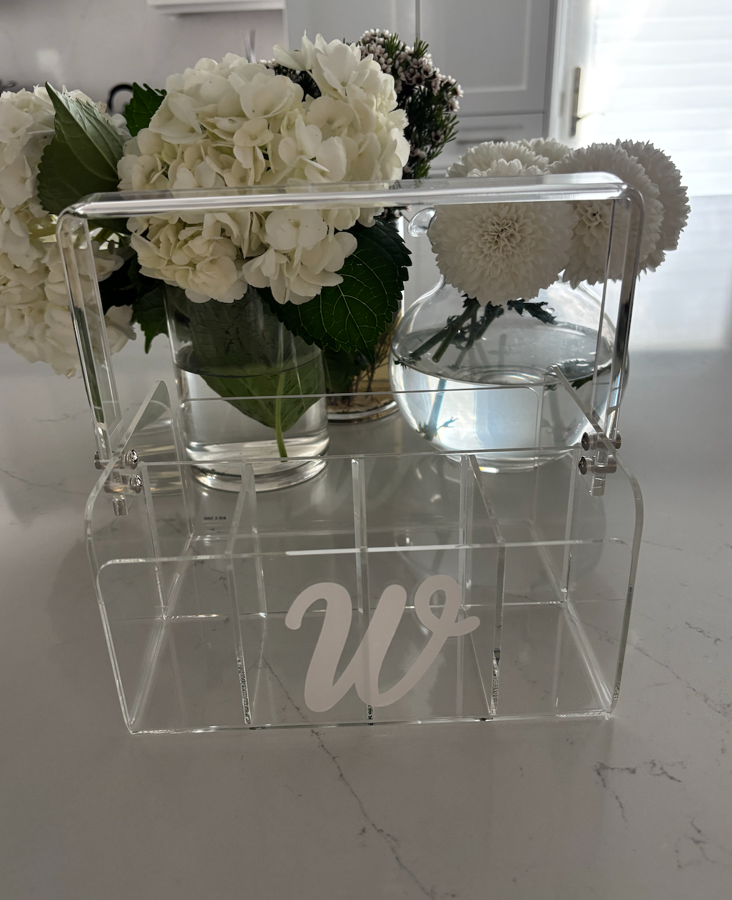 Personalized clear acrylic silverware caddy - one letter monogram