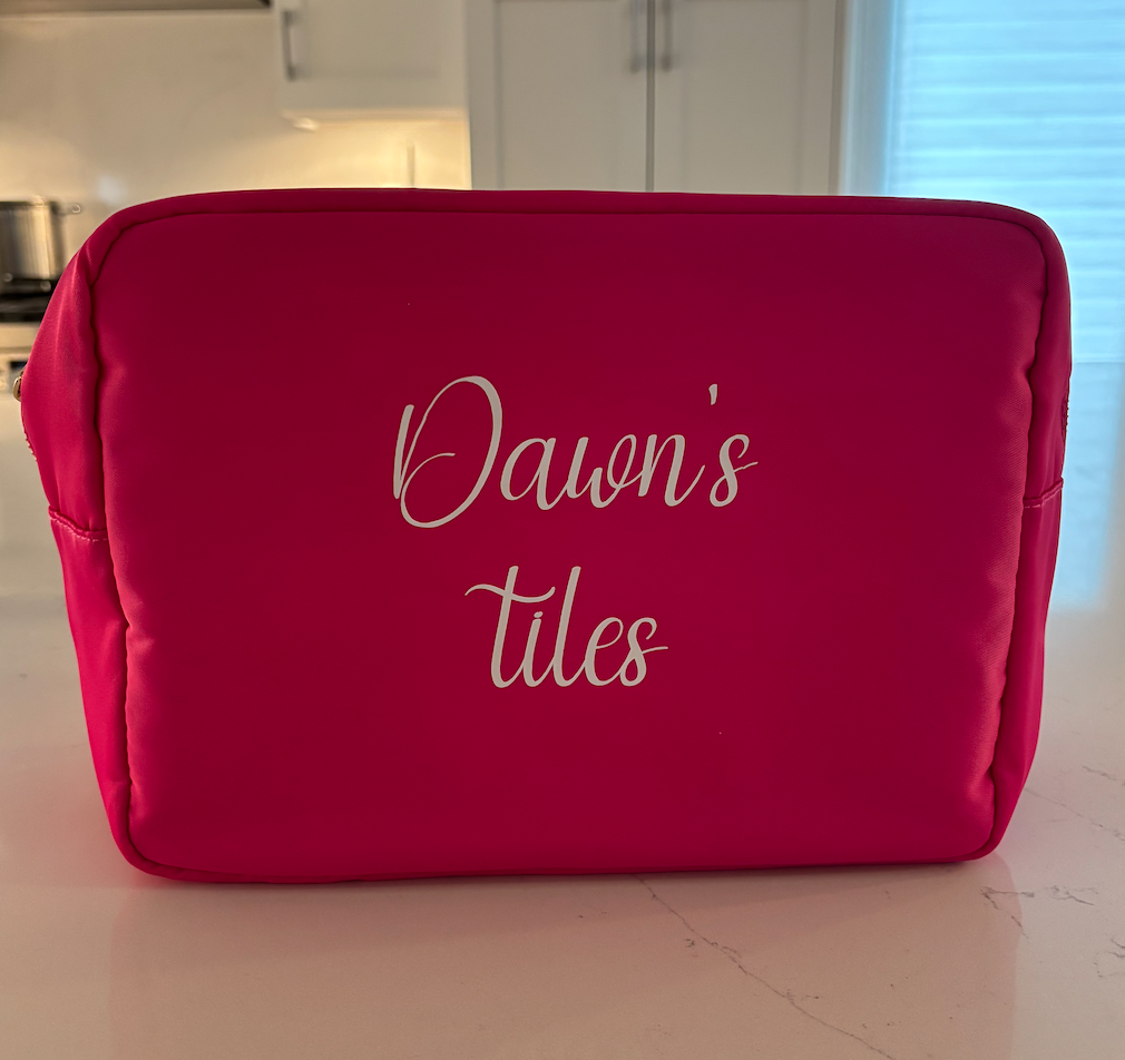 bright pink nylon mahjong tiles bag 11" x 5" x 7"