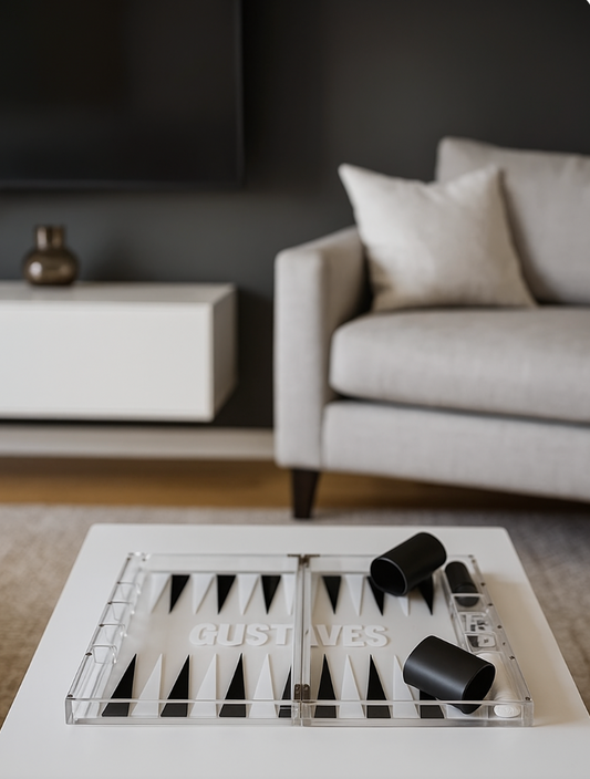 Personalized acrylic backgammon set - black and white