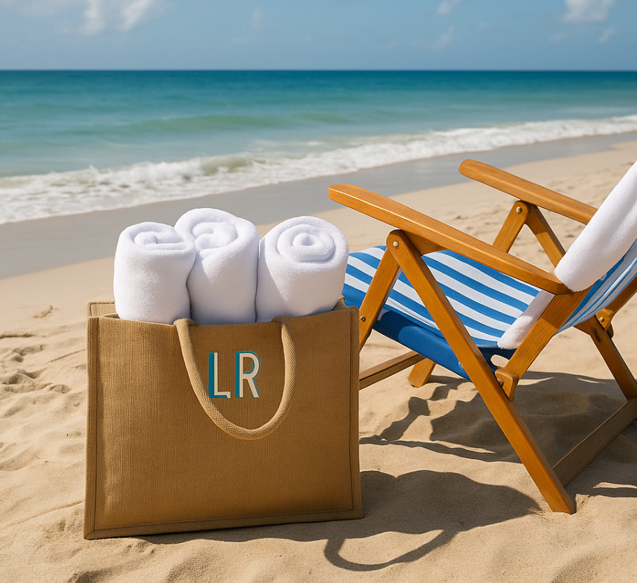 Personalized raffia beach bag 11" x 15" x 5"