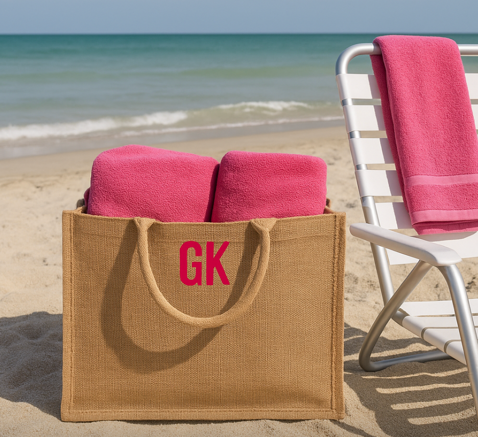 Personalized raffia beach bag 11" x 15" x 5"
