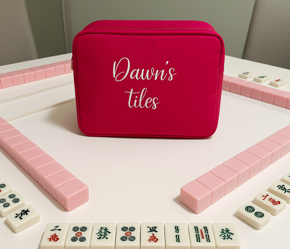 bright pink nylon mahjong tiles bag 11" x 5" x 7"