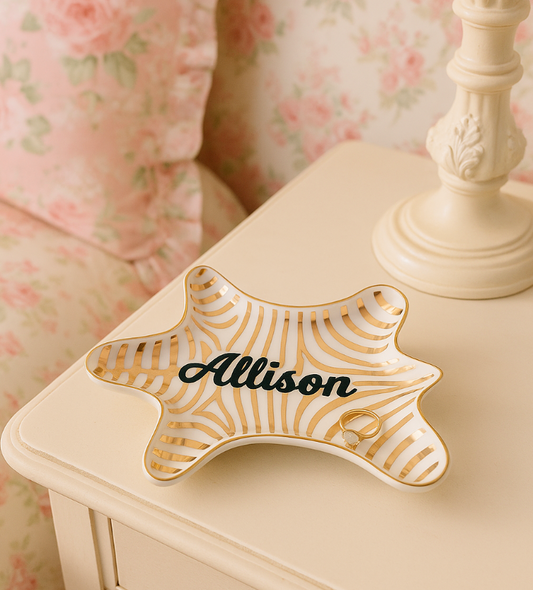 Personalized 4.5” x 7” ceramic gold animal jewelry tray