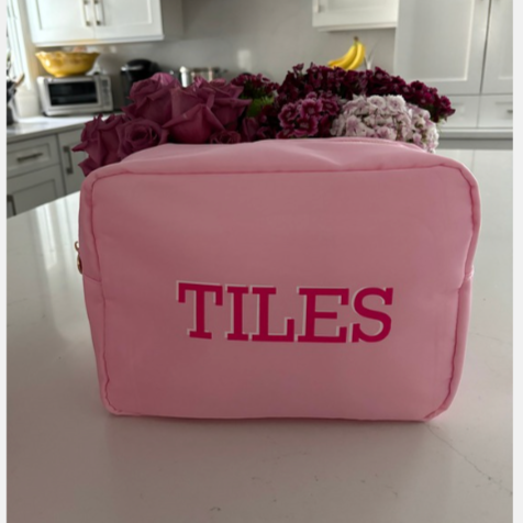 pale pink nylon mahjong tiles bag 11" x 5" x 7"