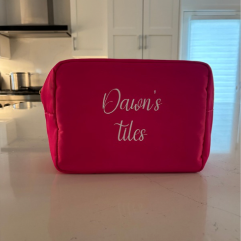 bright pink nylon mahjong tiles bag 11" x 5" x 7"