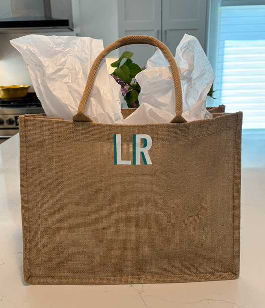 Personalized raffia beach bag 11" x 15" x 5"