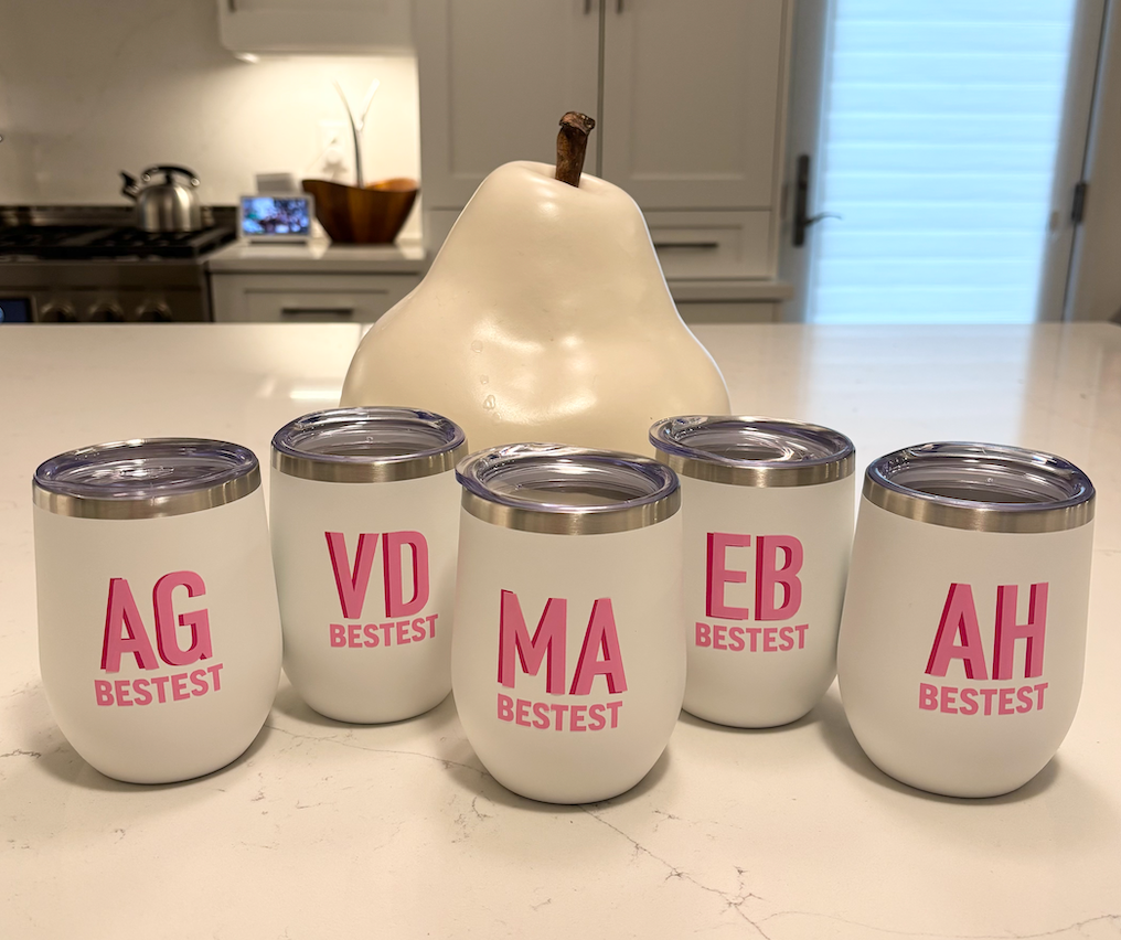 Personalized 12 ounce white stainless steel tumbler with lid / set of 4 - double letter monogram
