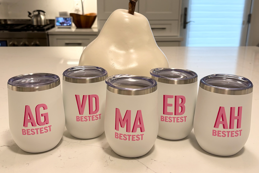 Personalized 12 ounce white stainless steel tumbler with lid / set of 4 - double letter monogram