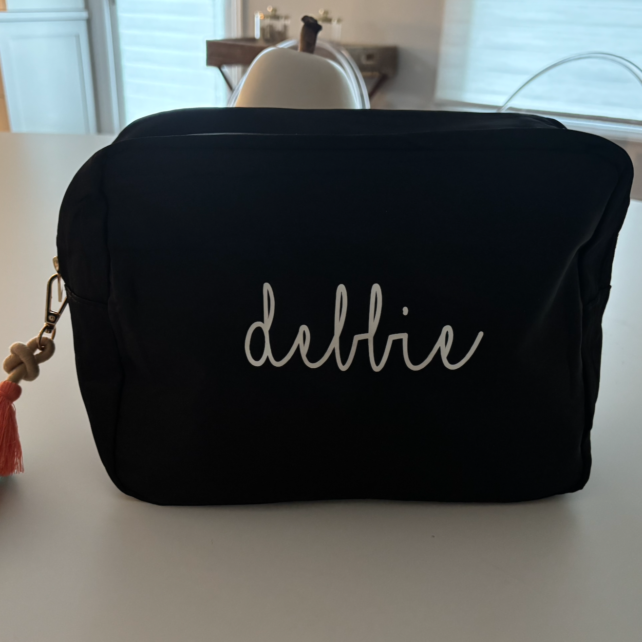 Personalized black nylon makeup bag with your name