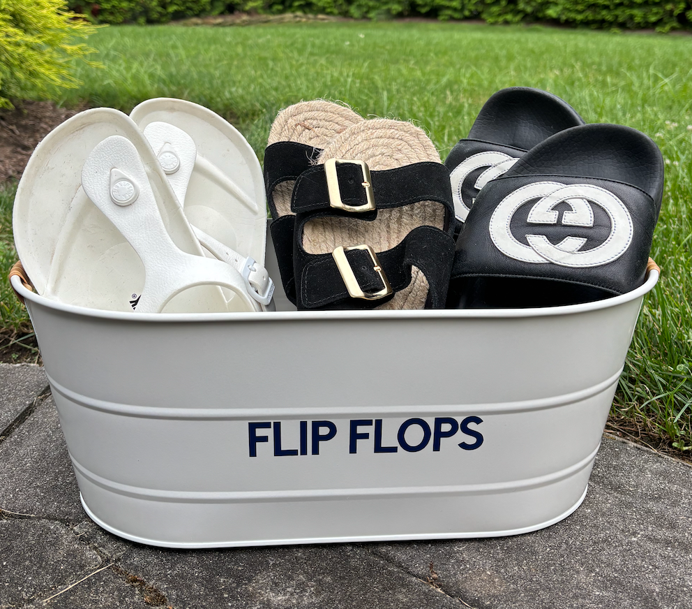 16" white galvanized tin with rattan handles- FLIP FLOPS