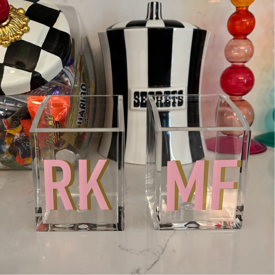 Personalized 2" x 3" acrylic pencil/ pen organizer with 2 letter monogram