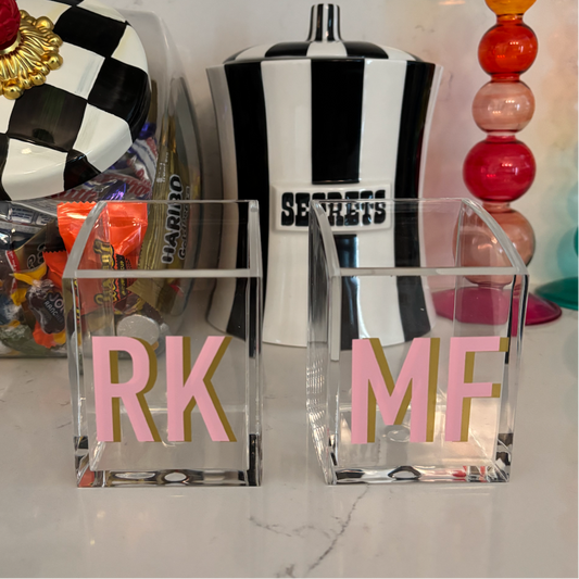Personalized 2" x 3" acrylic pencil/ pen organizer with 2 letter monogram