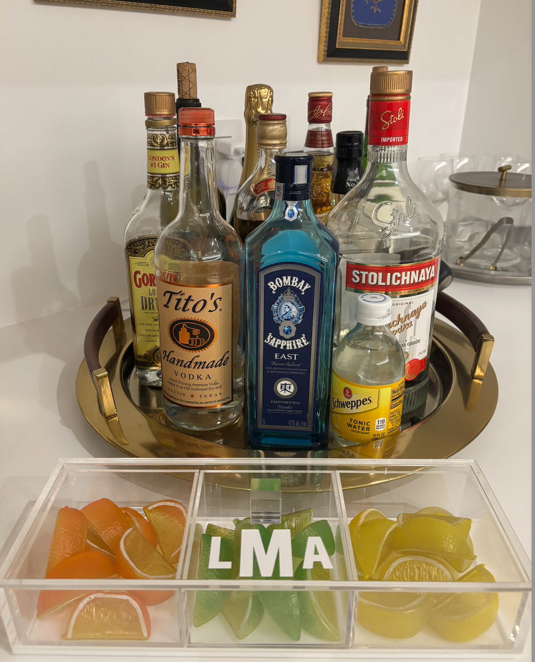 Personalized 3 section clear acrylic serving tray,  sections are removable