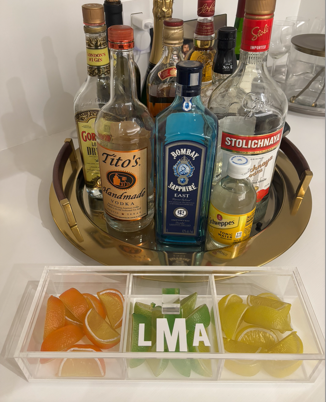 Personalized 3 section clear acrylic serving tray,  sections are removable