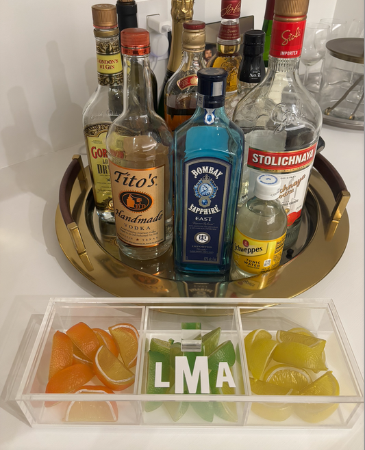 Personalized 3 section clear acrylic serving tray,  sections are removable