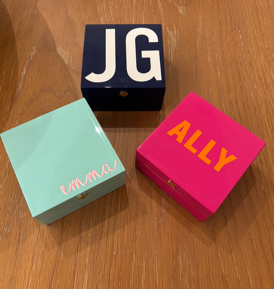 Personalized  4" x 4" bright navy keepsake box with a name or monogram