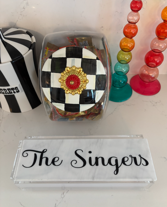 Personalized acrylic rummikub set - opaque white marble
