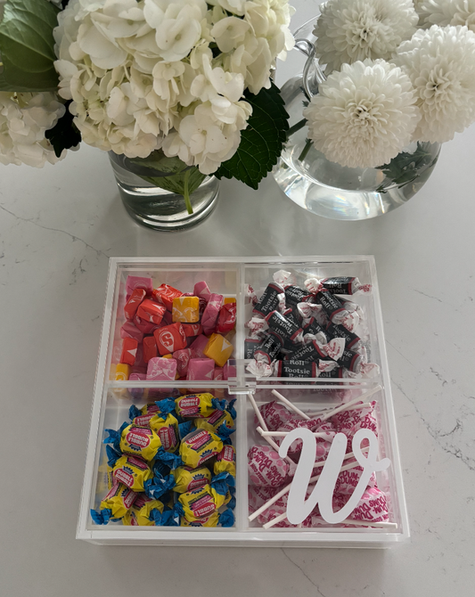 Personalized 4 section clear acrylic serving tray, sold with the candy , sections are removable (Copy)