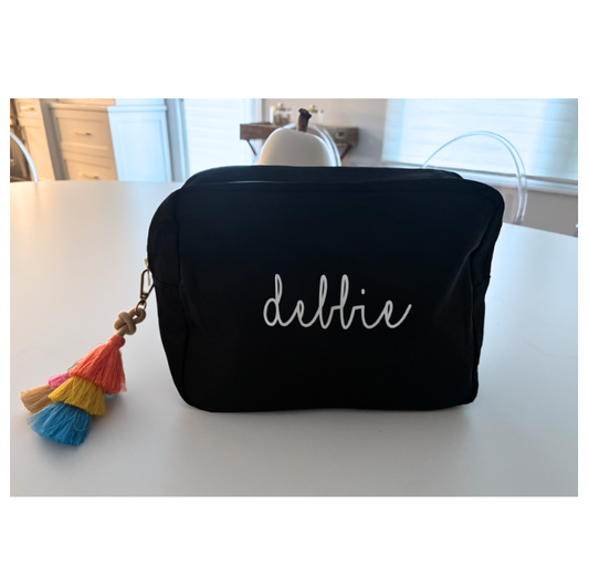 Personalized black nylon makeup bag with your name