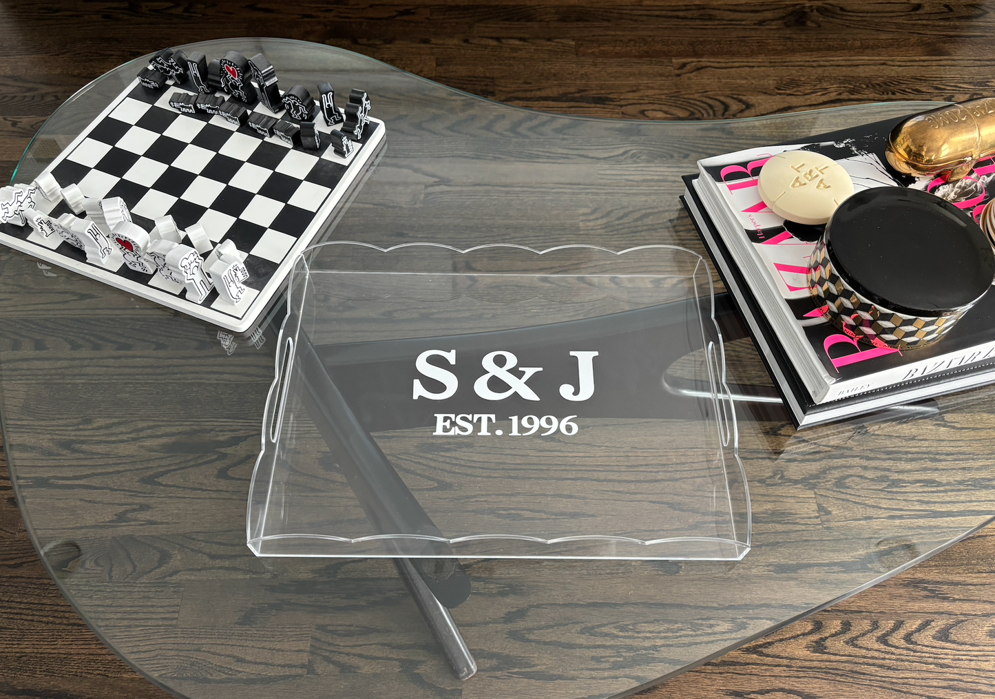 Personalized 12" x 16" clear scalloped edge acrylic tray