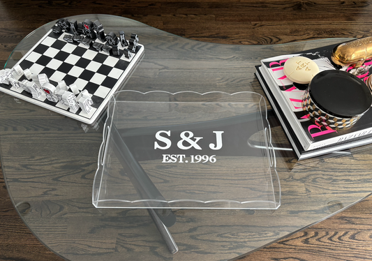 Personalized 12" x 16" clear scalloped edge acrylic tray
