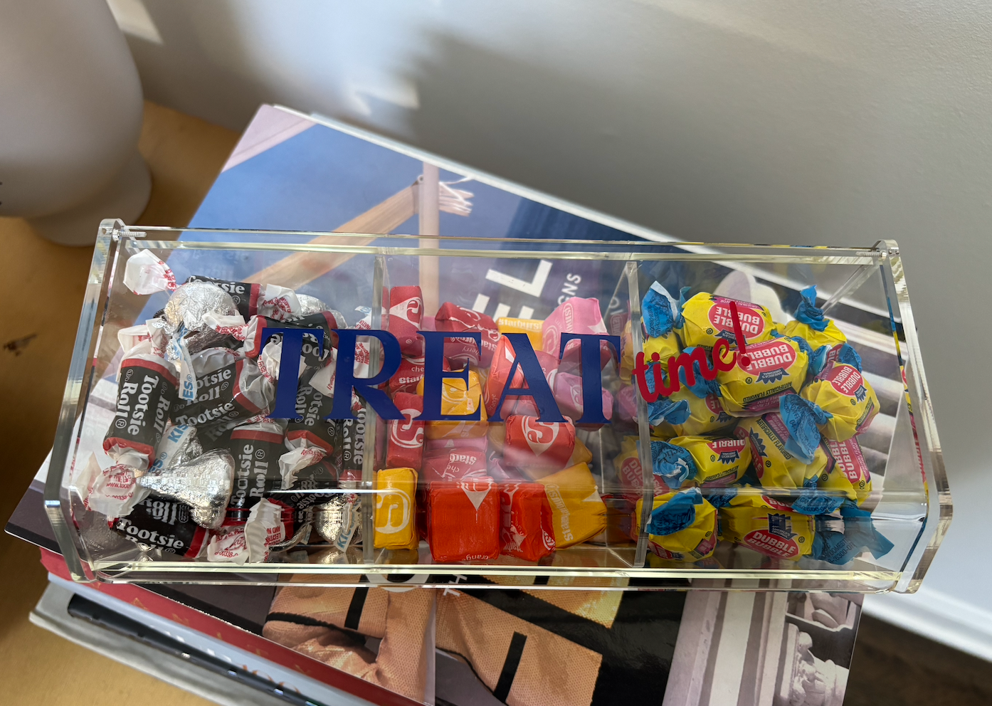 acrylic 3 compartment TREAT TIME box (candy included)