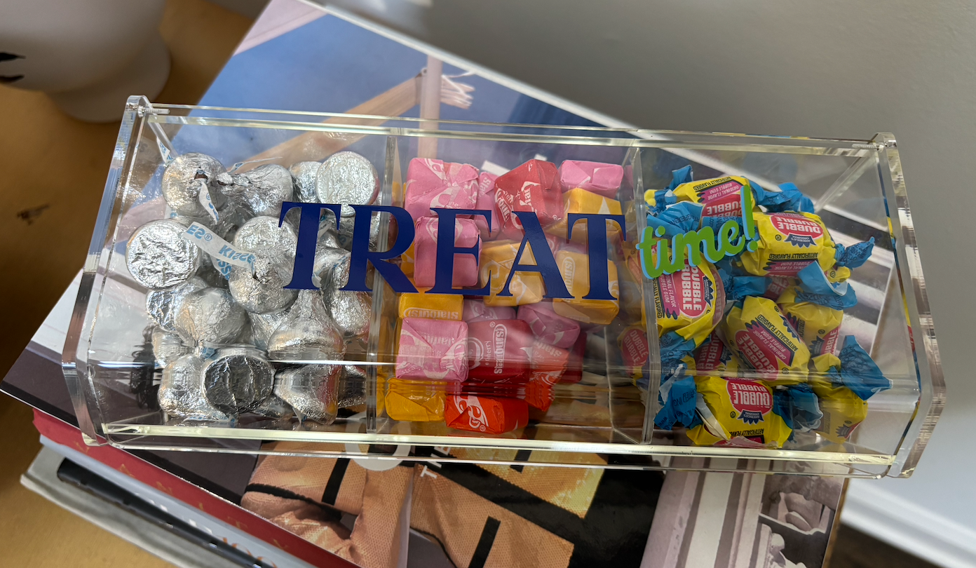 acrylic 3 compartment TREAT TIME box (candy included)