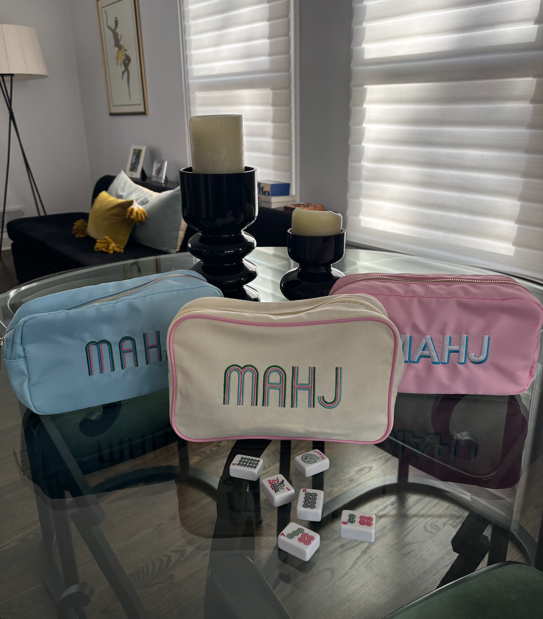 Ivory canvas mahjong tile bag (tiles not included)