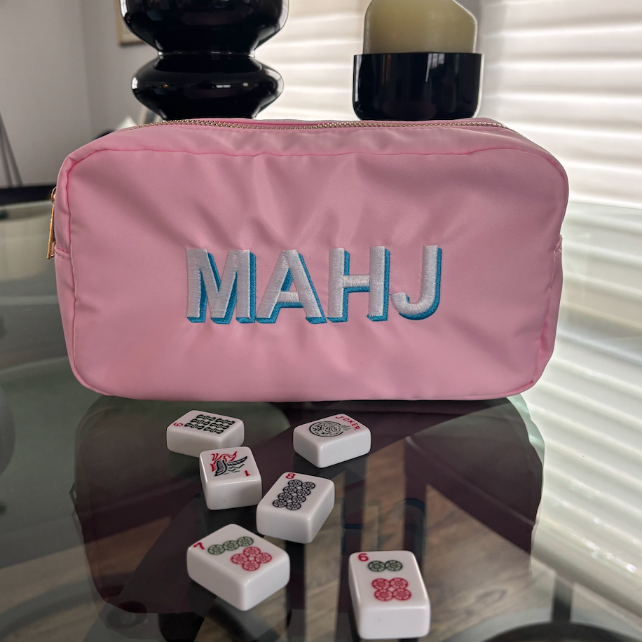 Pink nylon mahjong tile bag (tiles not included)