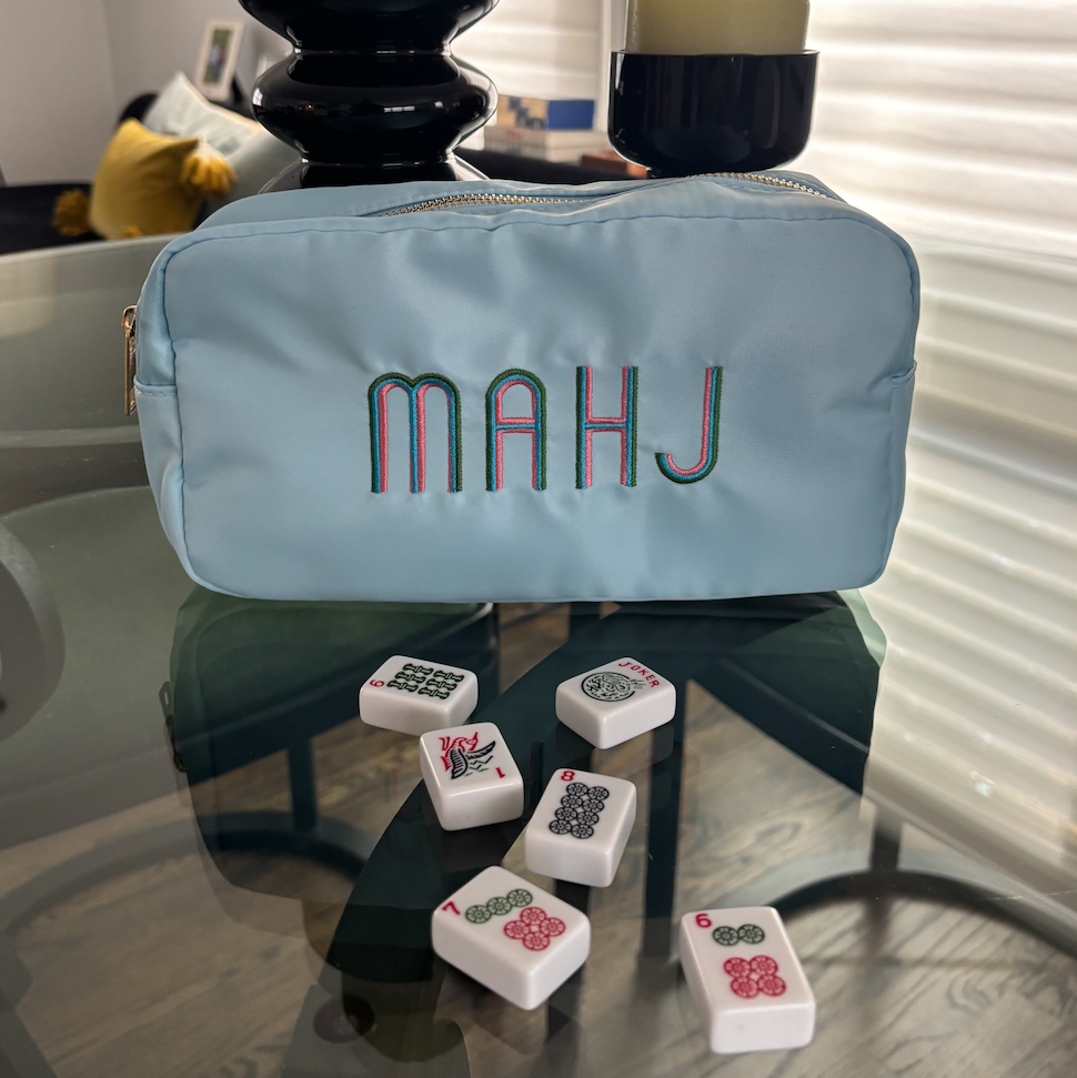 Turquoise nylon mahjong tile bag (tiles not included)