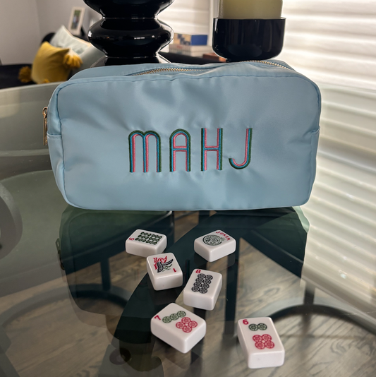 Turquoise nylon mahjong tile bag (tiles not included)