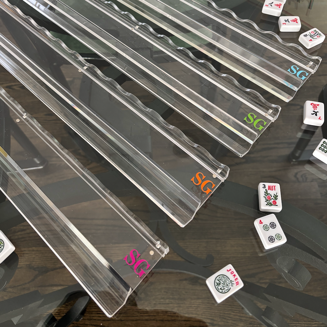 Personalized clear acrylic 20" scalloped edge mahjong racks- set of 4