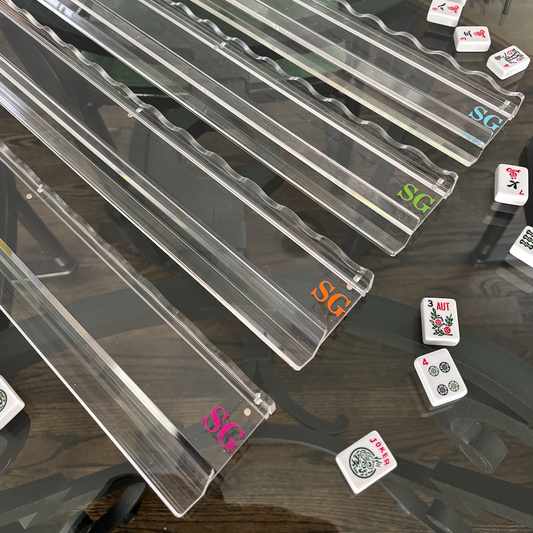 Personalized clear acrylic 20" scalloped edge mahjong racks- set of 4