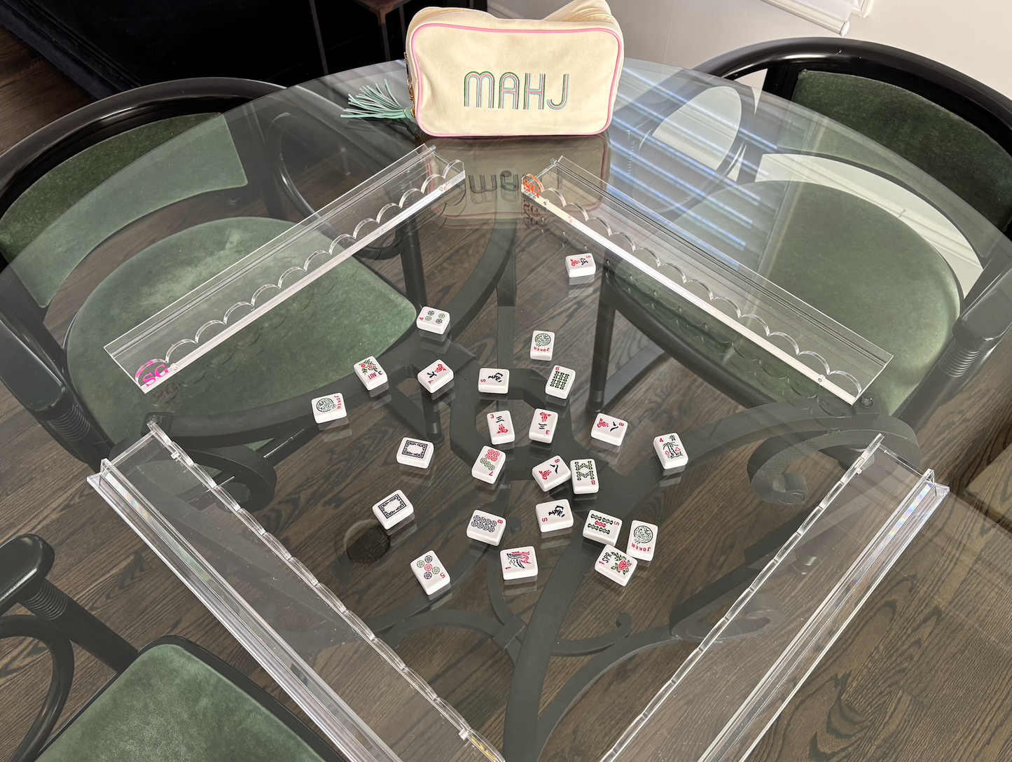 Personalized clear acrylic 17.5" scalloped edge mahjong racks- set of 4