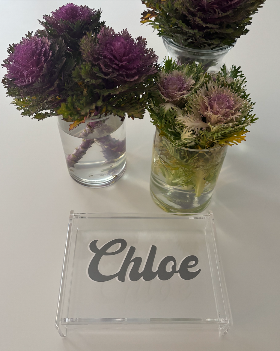 Personalized 4" x 6" clear acrylic catchall jewelry box with removable top- your name