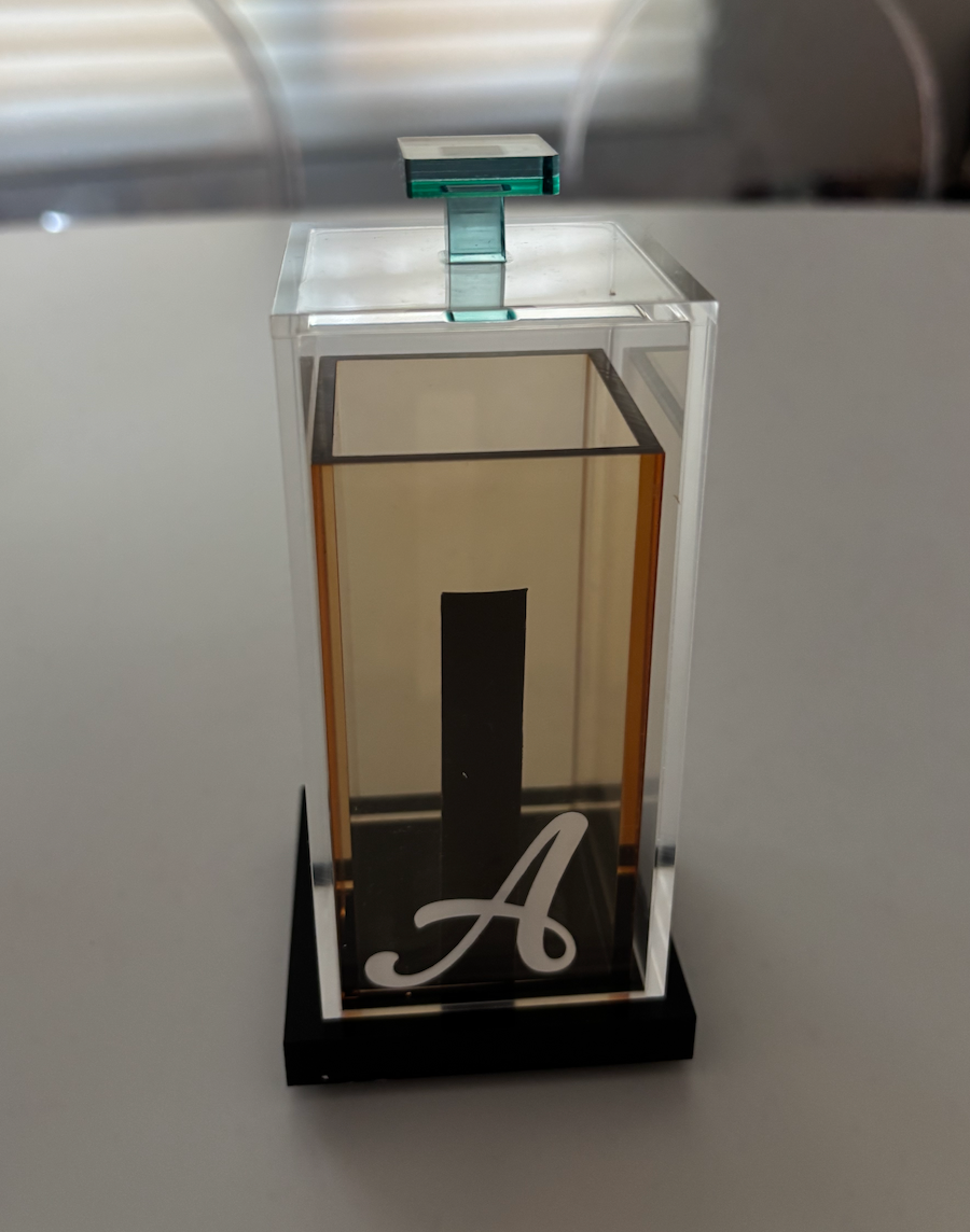 Personalized amber and blue acrylic match holder /hostess gift  (matches not included)