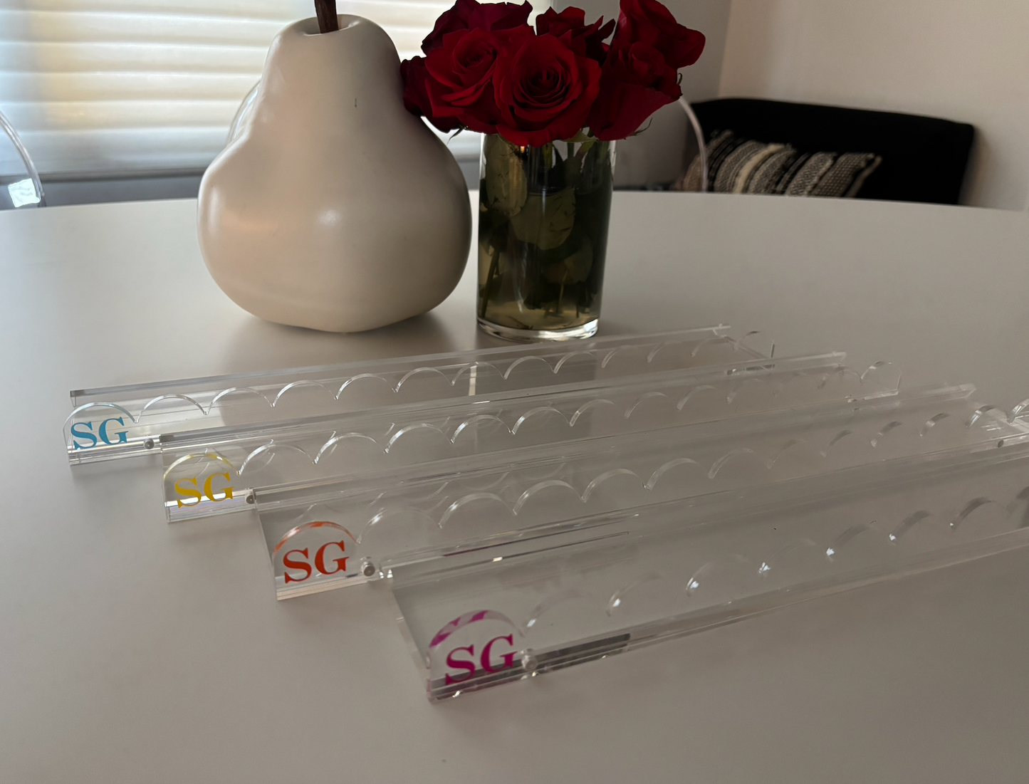 Personalized clear acrylic 17.5" scalloped edge mahjong racks- set of 4