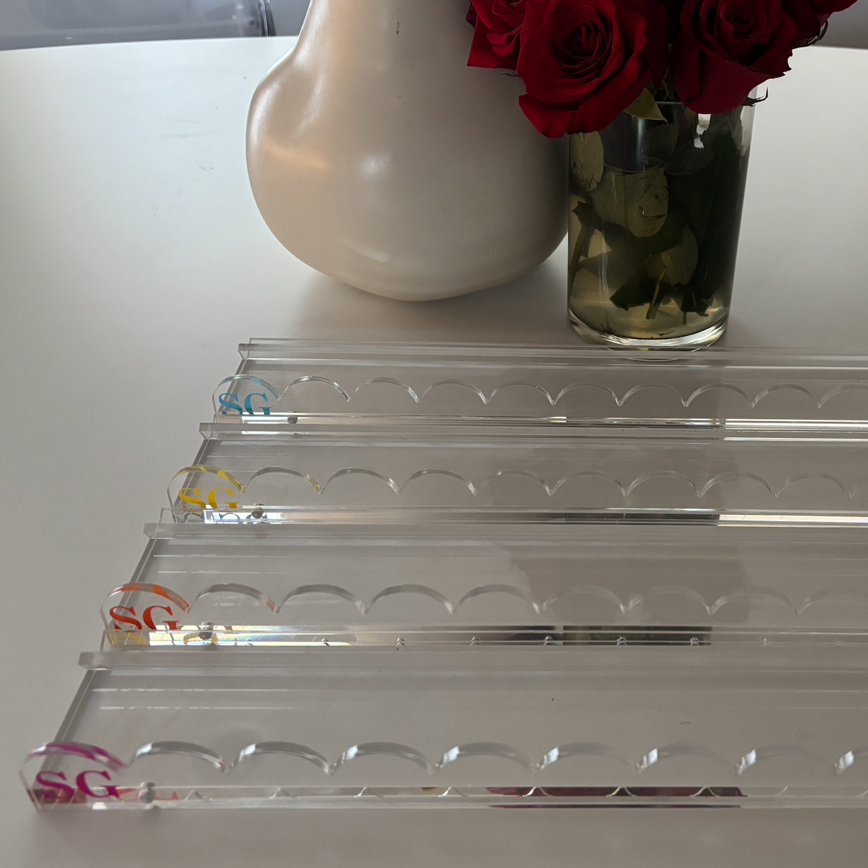 Personalized clear acrylic 17.5" scalloped edge mahjong racks- set of 4