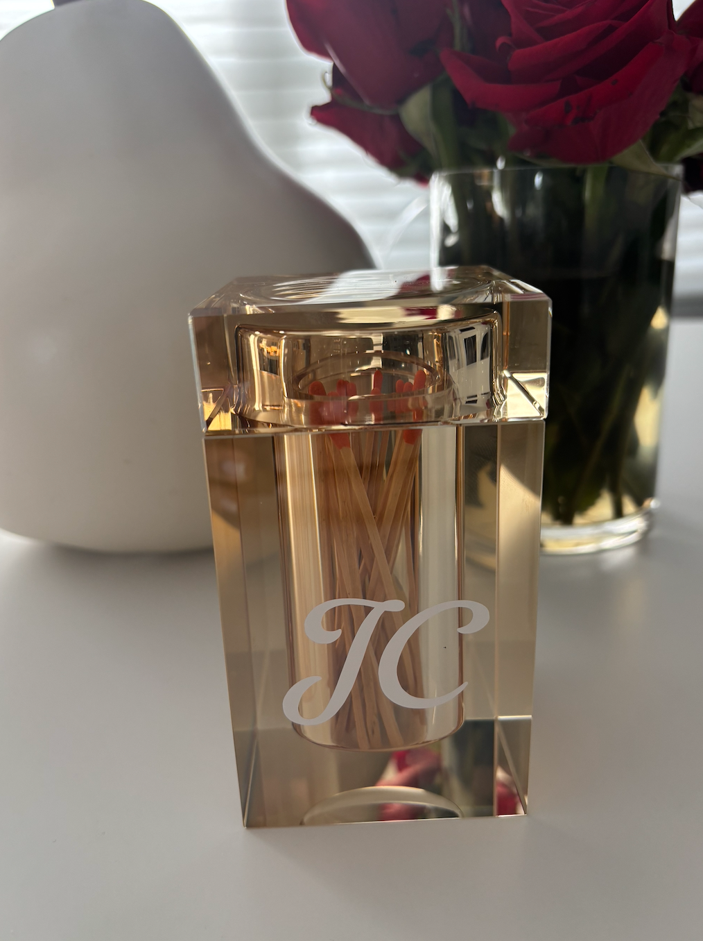 Personalized amber crystal match holder /hostess gift  (matches not included)