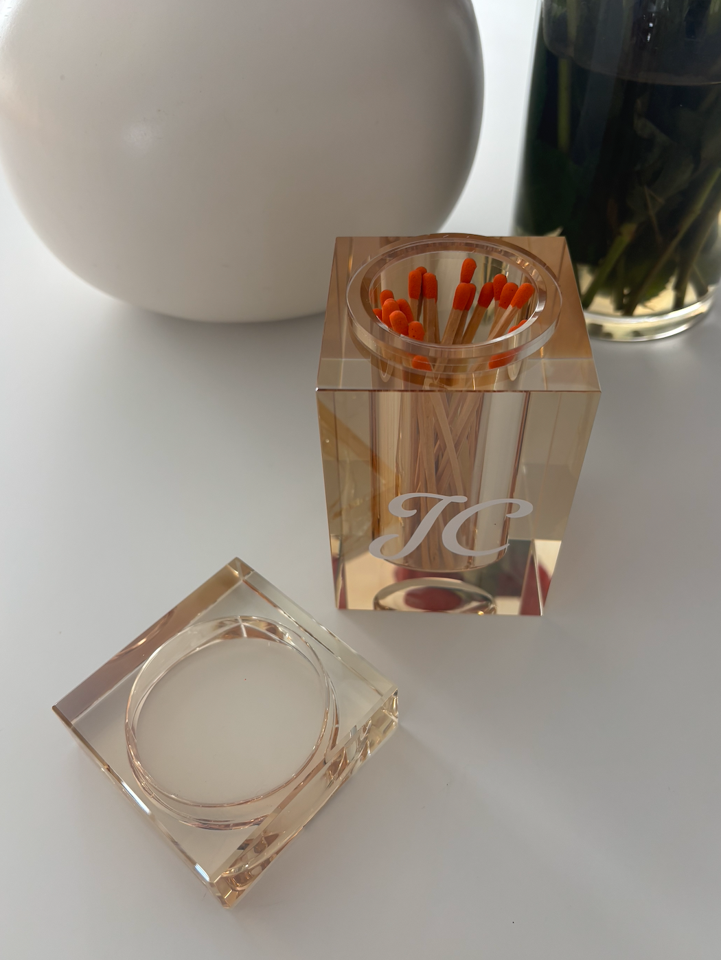 Personalized amber crystal match holder /hostess gift  (matches not included)