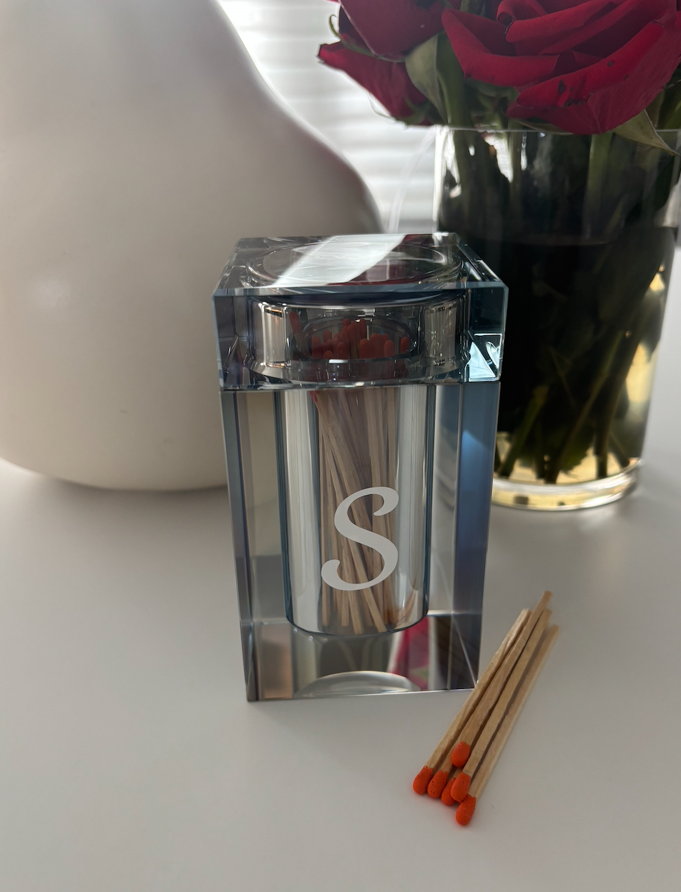 Personalized blue crystal match holder /hostess gift  (matches not included)