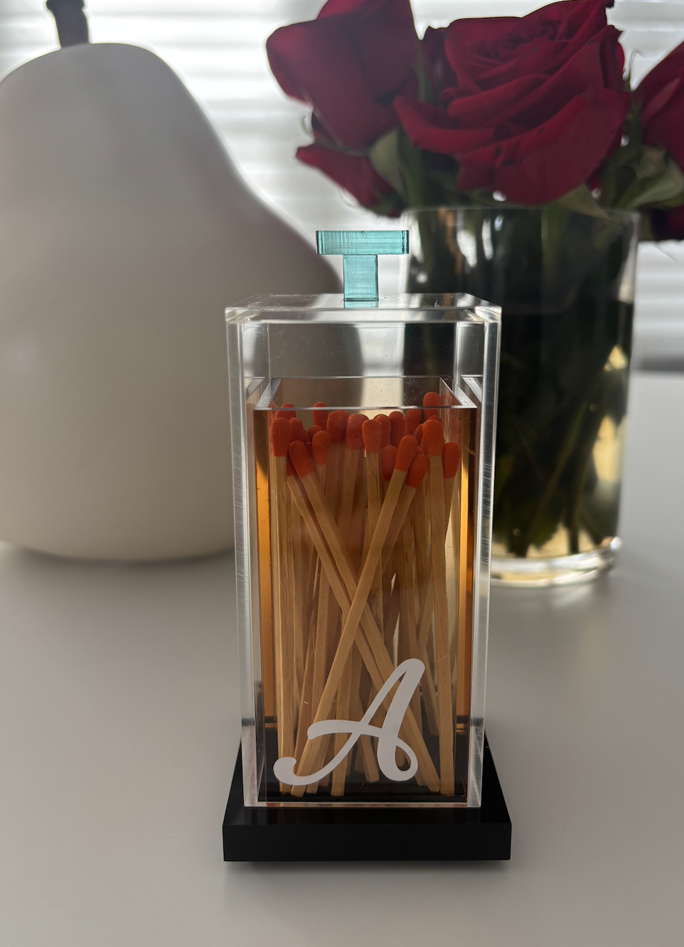 Personalized amber and blue acrylic match holder /hostess gift  (matches not included)
