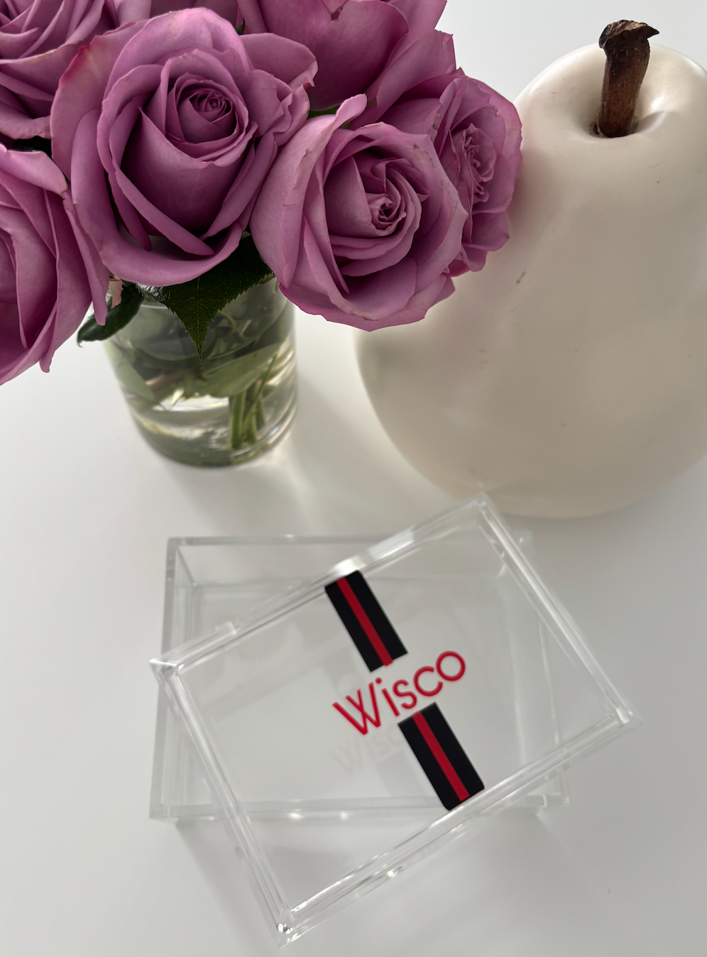 Personalized 4" x 6" clear acrylic catchall jewelry box with removable top