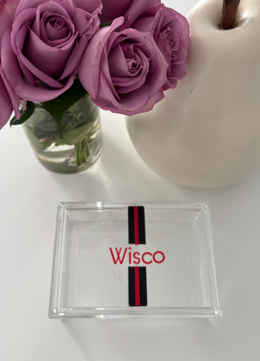 Personalized 4" x 6" clear acrylic catchall jewelry box with removable top