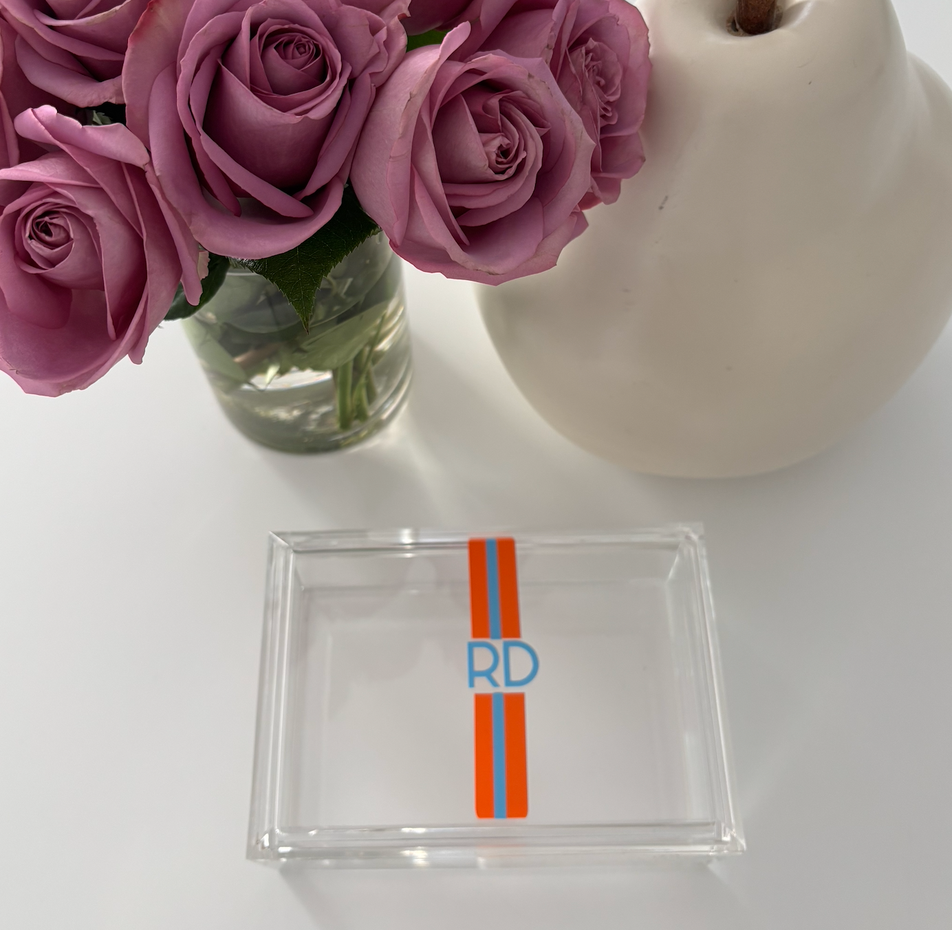 Personalized 4" x 6" clear acrylic catchall jewelry box with removable top