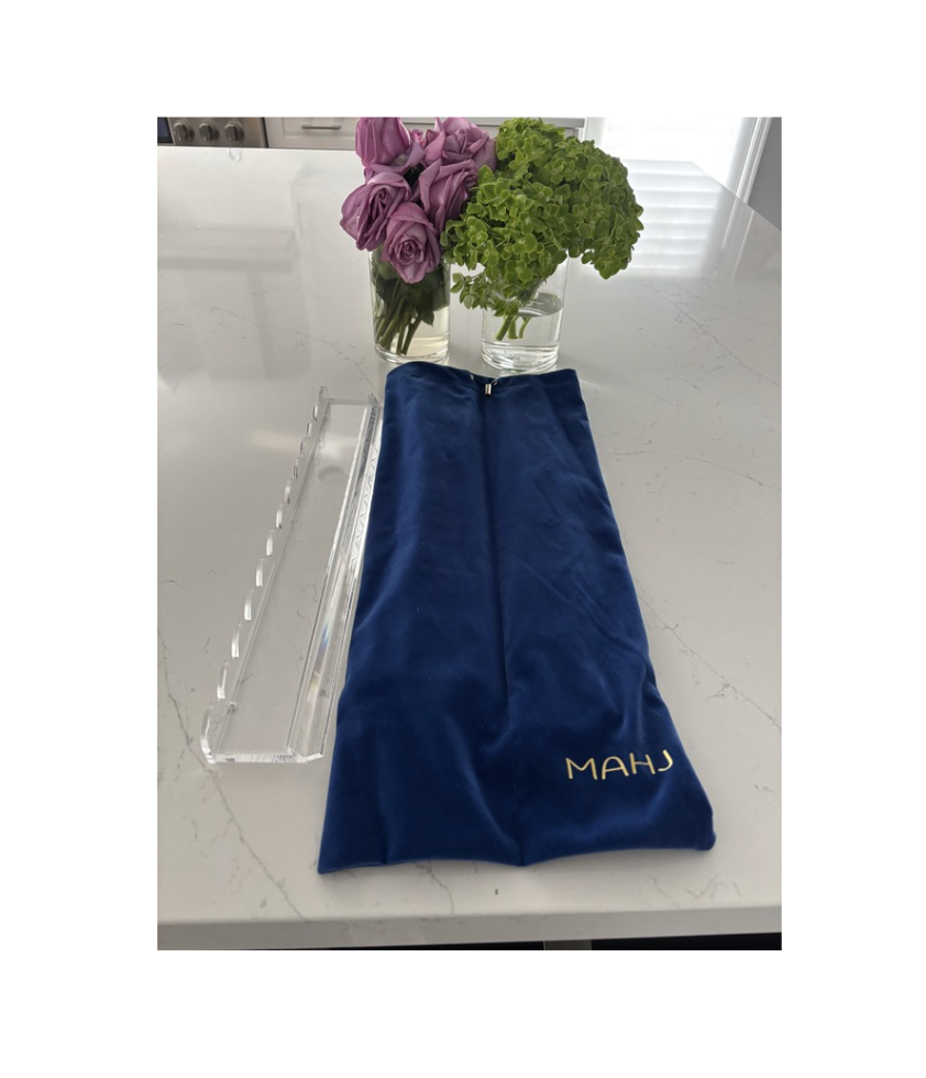 Velvet drawstring mahjong rack storage bag/navy